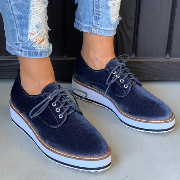 Free People Shoes - Arcade Charcoal Velvet Platform Boyfriend Oxford